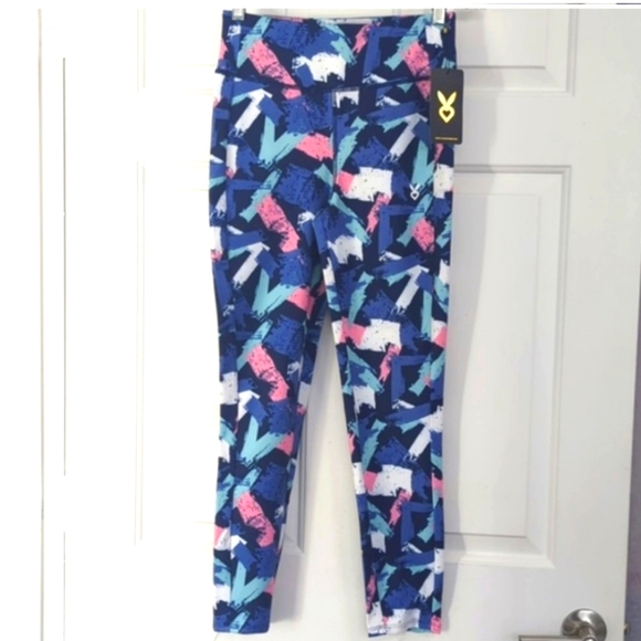 Athletic leggings, blue pink print, yoga pants, athliesurewear, medium - Picture 4 of 9